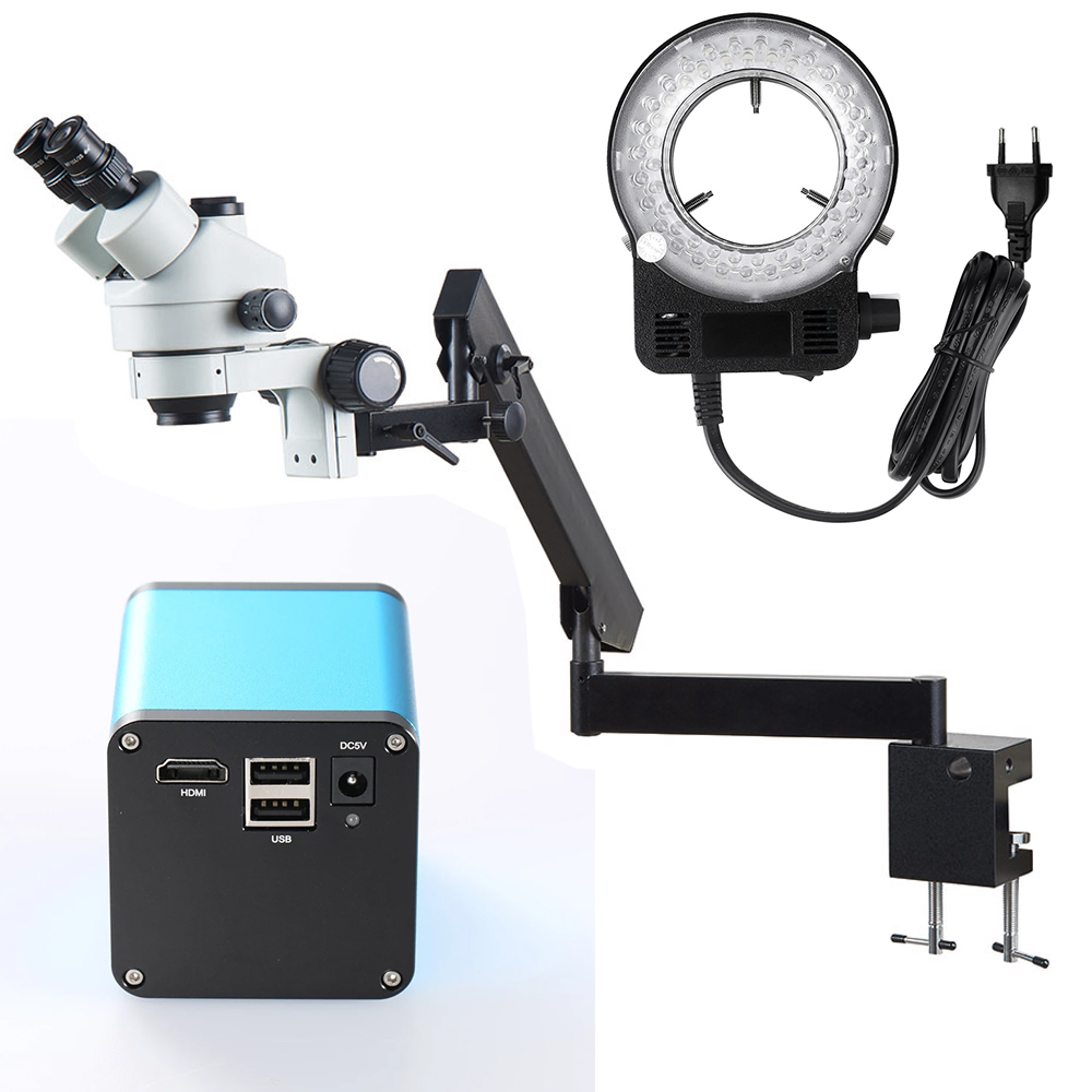 Trinocular Stereo Microscope 7X-45X - Verstellbarer Gelenkarm Faltbare Gelenkklammer 7X-45x Trinokulares