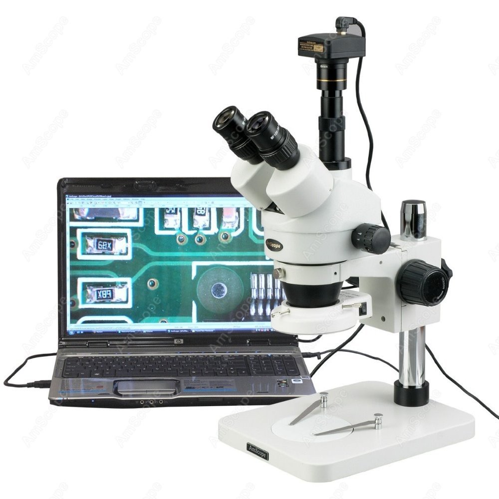 Trinocular Stereo Microscope 7X-45X - AmScope Trinokulares Zoom-Stereomikroskop 7X-45X + 144